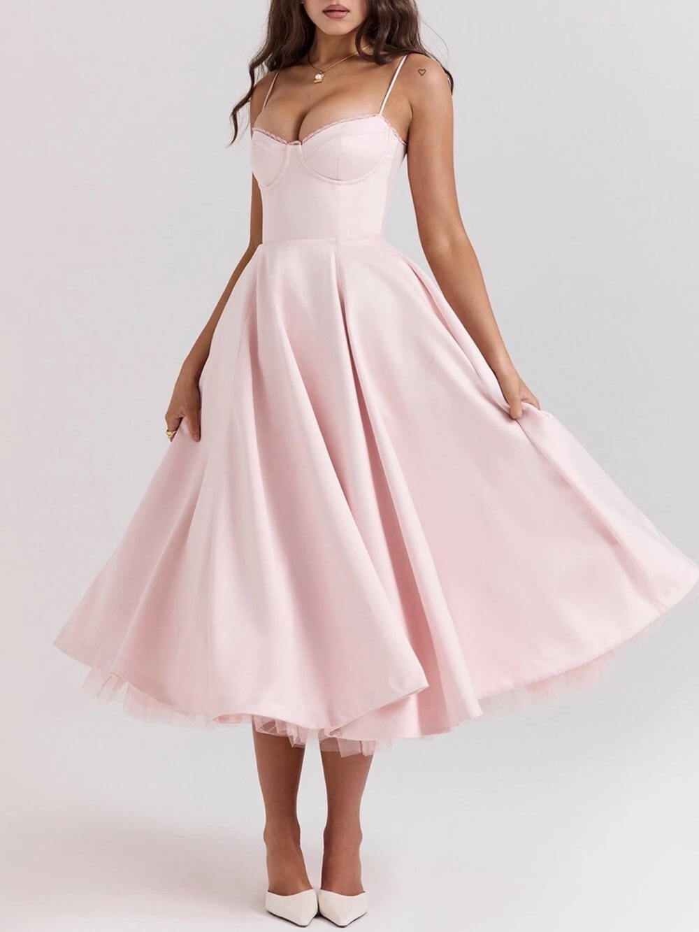House of CB Pale Pink Midi Fit-and-Flare Dress
